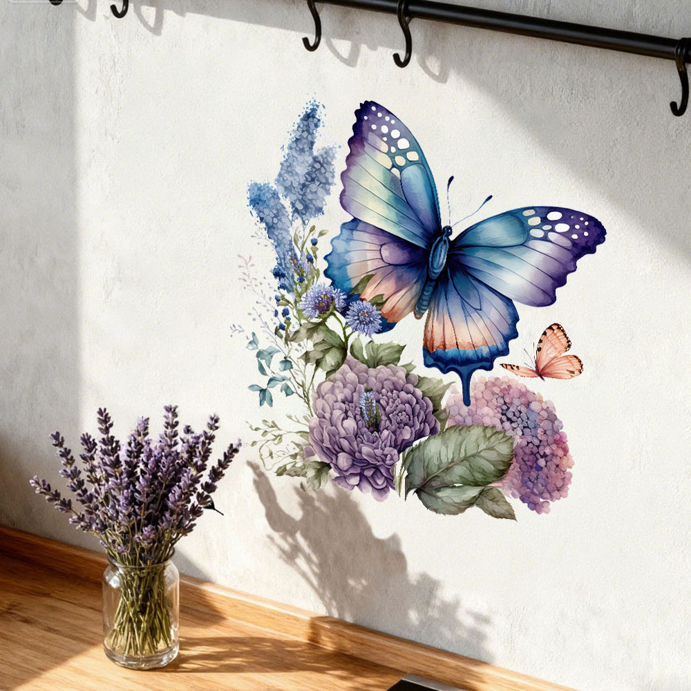 Pvc Panel Background - Autocollants muraux papillons et fleurs aquarelle,