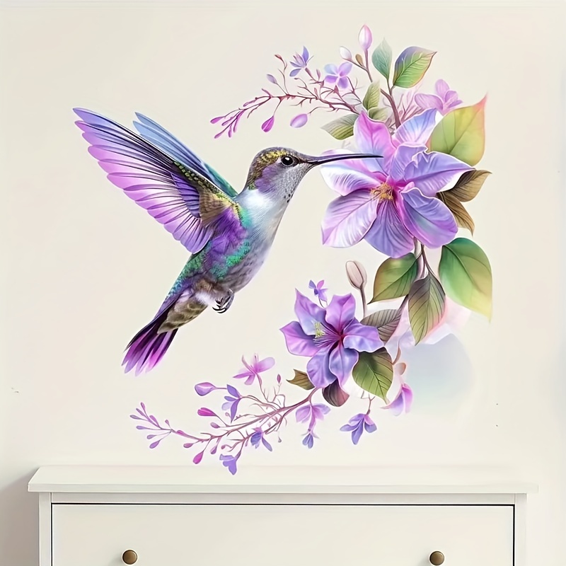 Pvc Panel Background - 1 autocollant fleur violette et colibri,